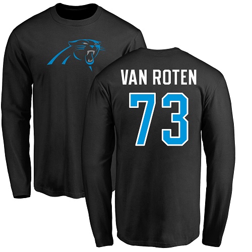 Carolina Panthers Men Black Greg Van Roten Name and Number Logo NFL Football #73 Long Sleeve T Shirt->nfl t-shirts->Sports Accessory